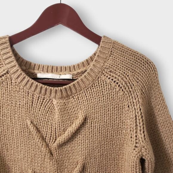 Dorothee Schumacher Braided Cable Knit Wool Flare Pullover Sweater Tan Sz 4 - Picture 2 of 12